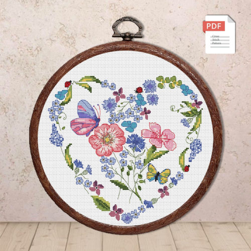 Flowers Heart Cross Stitch Patterns #lov.001