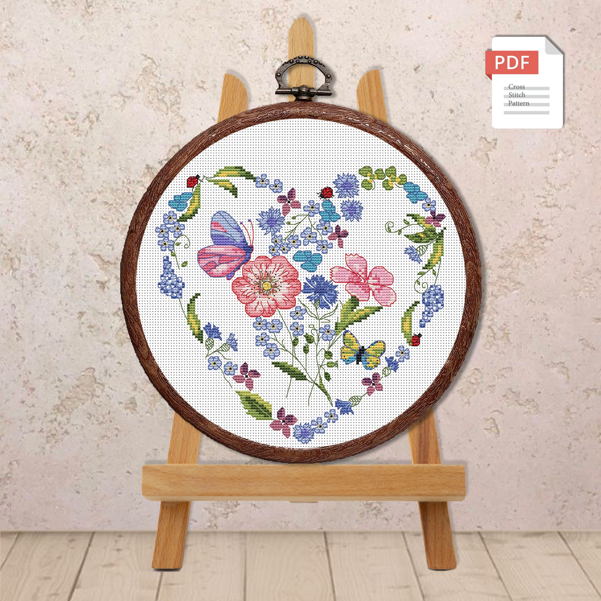 Flowers Heart Cross Stitch Patterns #lov.001 - Image 2