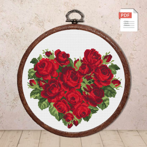 Heart of Roses Cross Stitch Pattern #lov.002