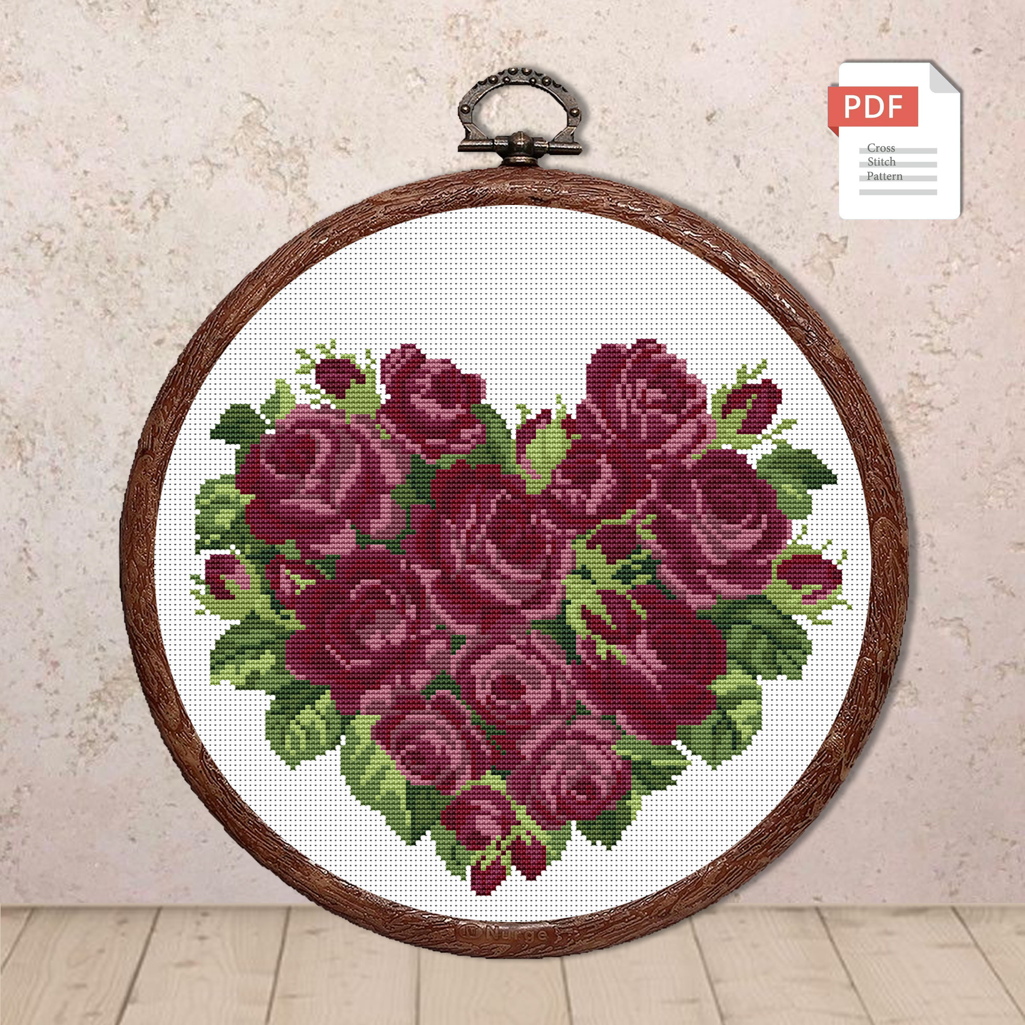 Heart of Burgundy Roses Cross Stitch Pattern #lov.003
