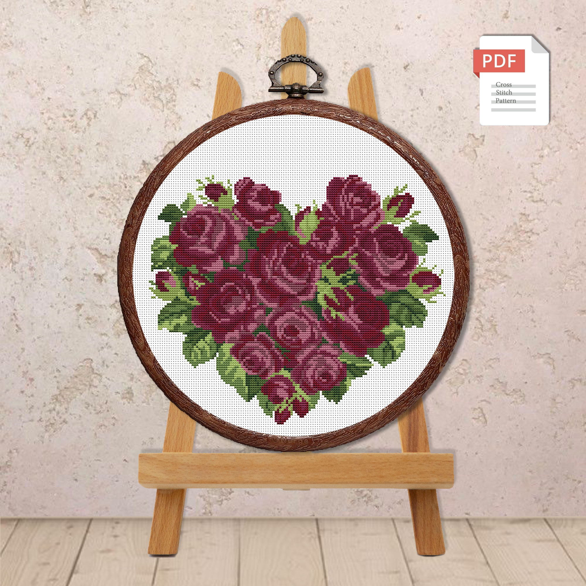 Heart of Burgundy Roses Cross Stitch Pattern #lov.003 - Image 2