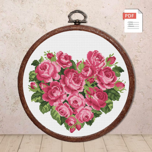 Heart of Pink Roses Cross Stitch Pattern #lov.004