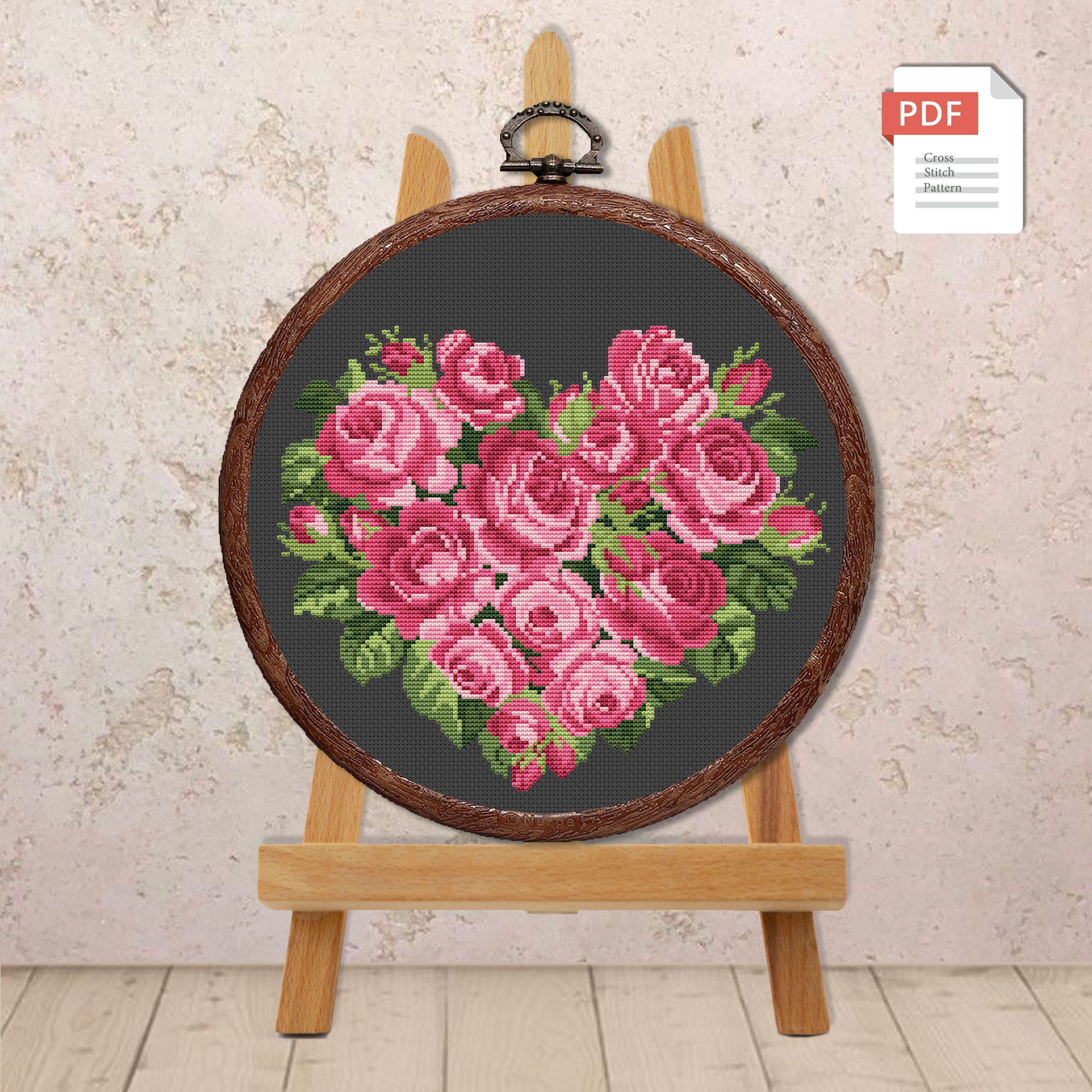 Heart of Pink Roses Cross Stitch Pattern #lov.004 - Image 2