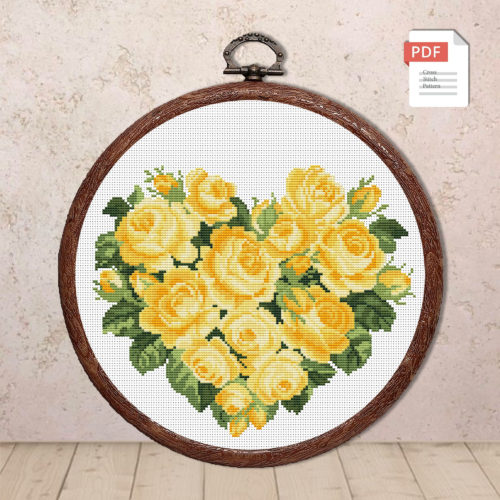 Heart of Yellow Roses Cross Stitch Pattern #lov.005