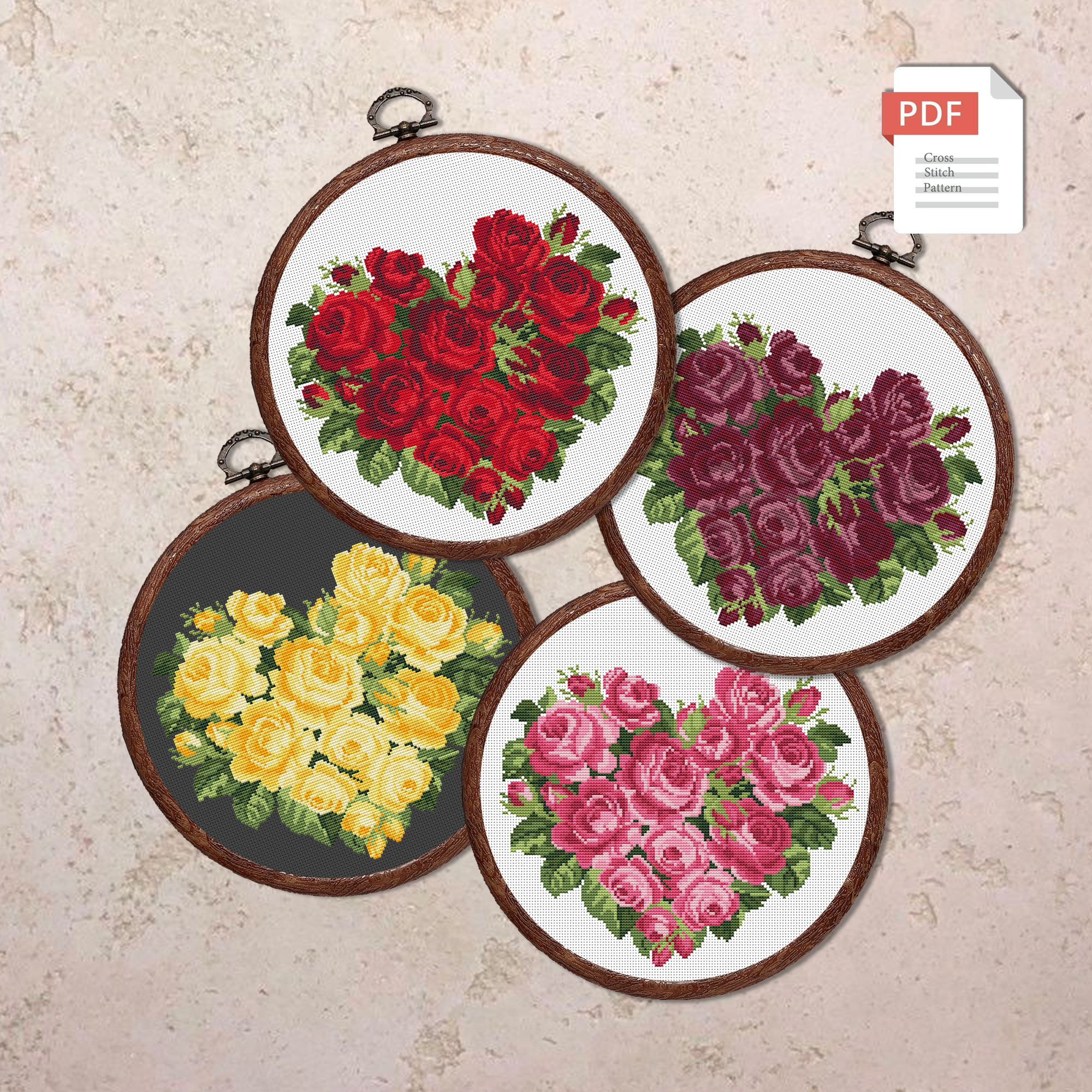 Heart of Burgundy Roses Cross Stitch Pattern #lov.003 - Image 3