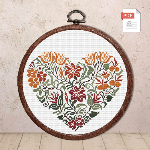 Flower Heart Cross Stitch Pattern #lov.011