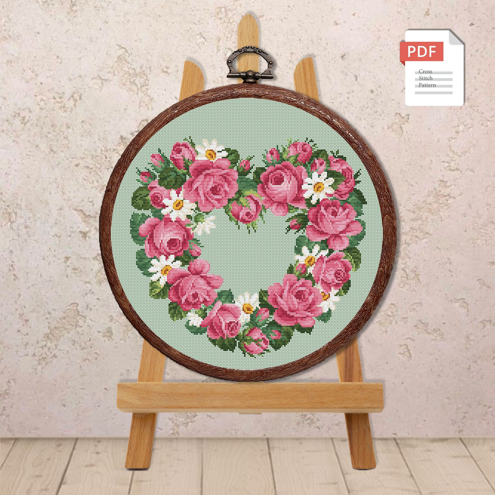Heart of Pink Roses Cross Stitch Pattern #lov.013 - Image 2