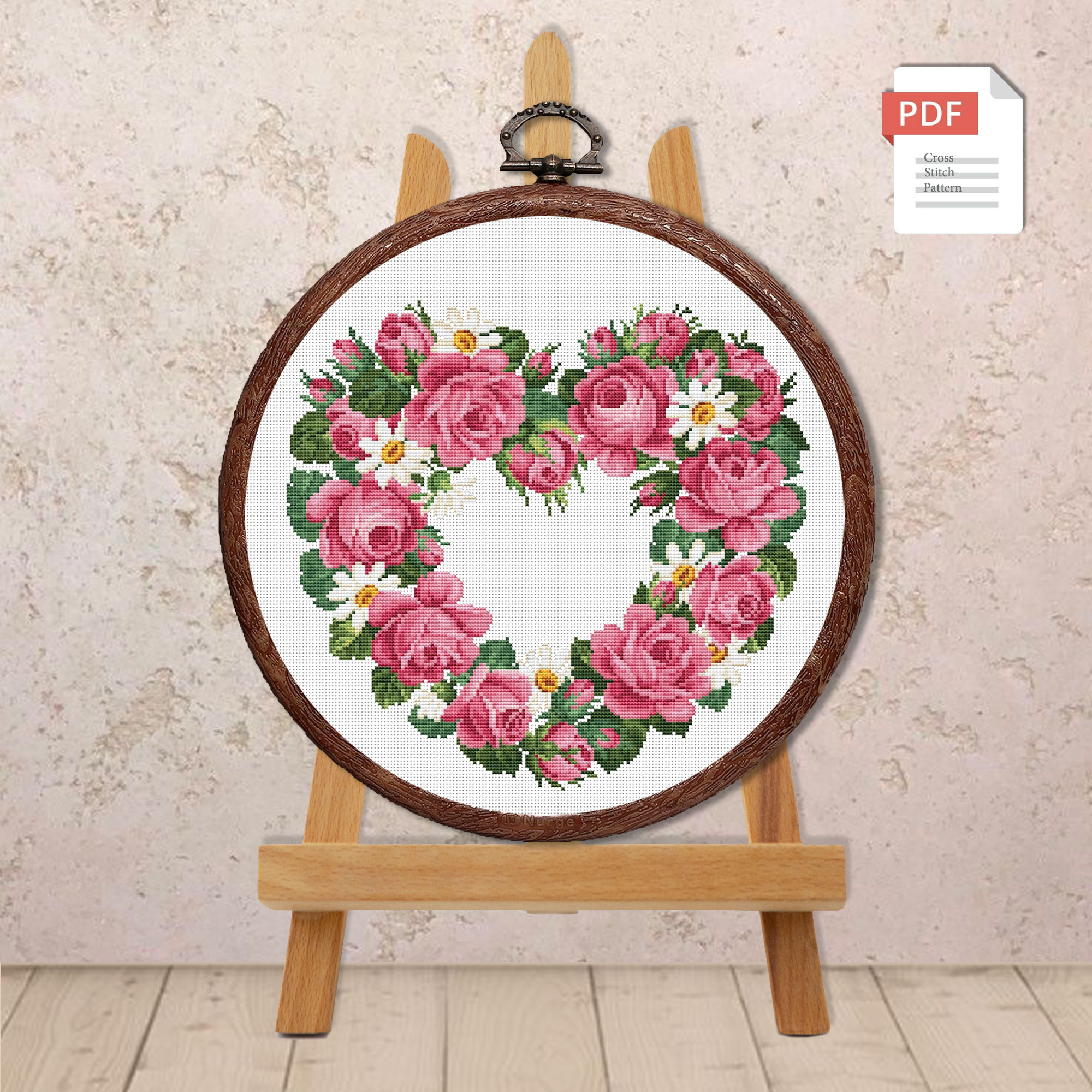 Heart of Pink Roses Cross Stitch Pattern #lov.013 - Image 3