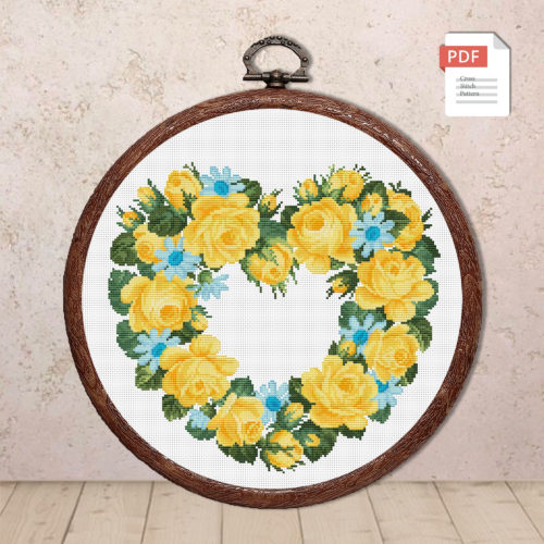 Heart of Yellow Roses Cross Stitch Pattern #lov.015