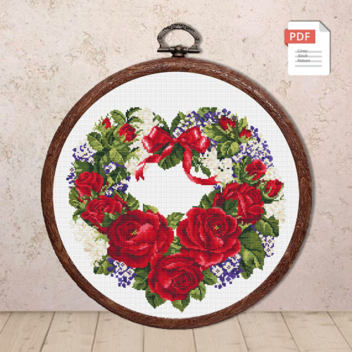 Heart of Pink Roses Cross Stitch Pattern #lov.019