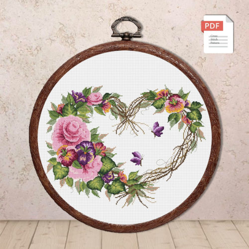 Heart of Pink Roses Cross Stitch Pattern #lov.023