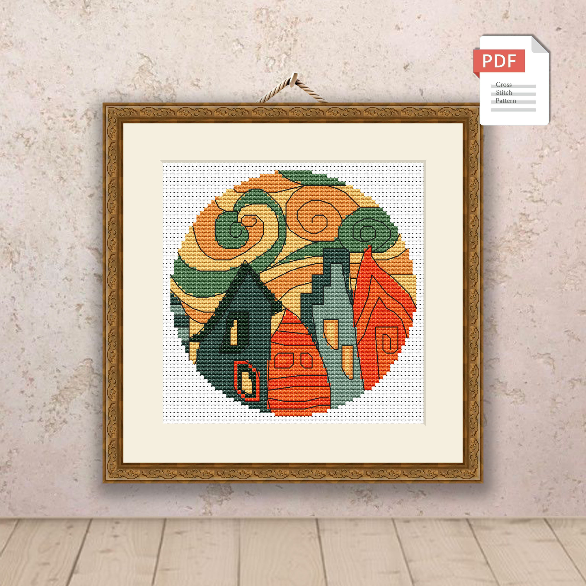 Colored Houses Cross Stitch Pattern PDF #001