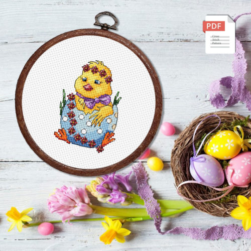 Little Chick In Shell Cross Stitch Pattern #eas.001