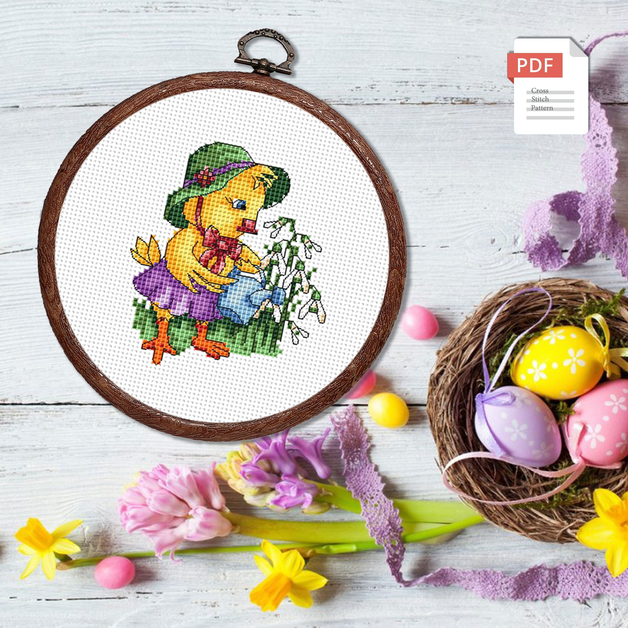 Set of 8 Easter Little Chicks Cross Stitch Patterns #eas.009 - Image 5