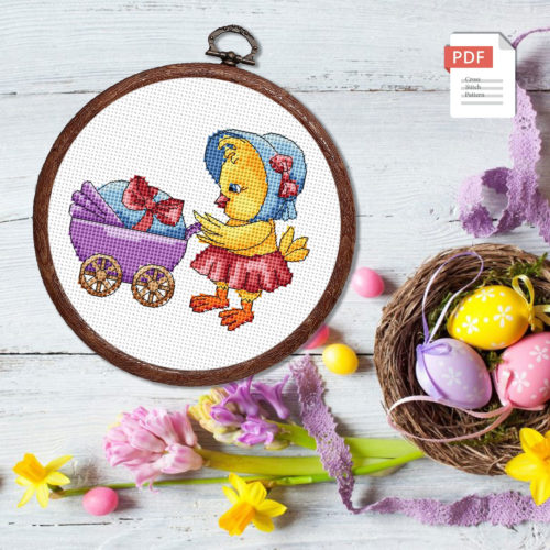 Little Chick With Pram Cross Stitch Pattern #eas.008