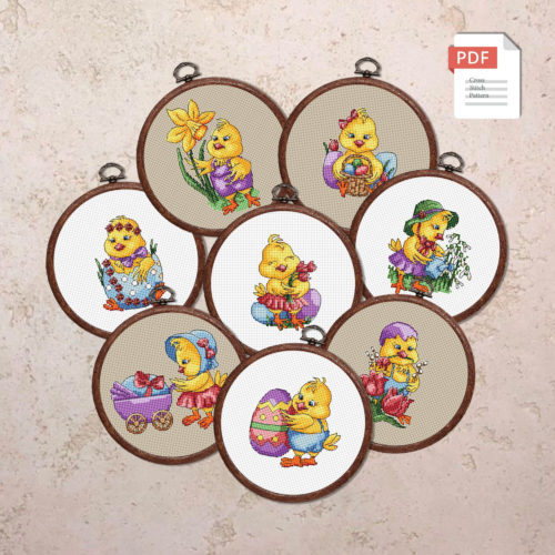 Set of 8 Easter Little Chicks Cross Stitch Patterns #eas.009