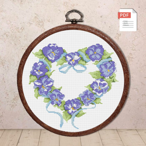 Pansy Heart Cross Stitch Pattern #lov.028