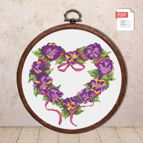Pansy Heart Cross Stitch Pattern #lov.029