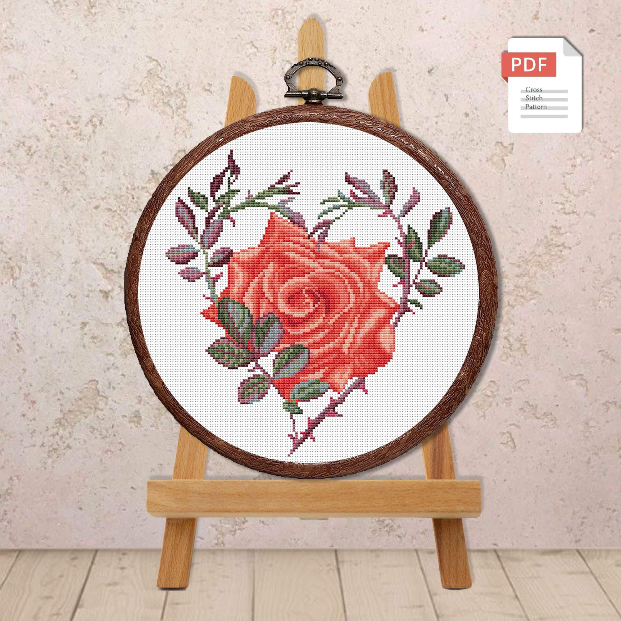 Rose Heart Cross Stitch Pattern #lov.032 - Image 3