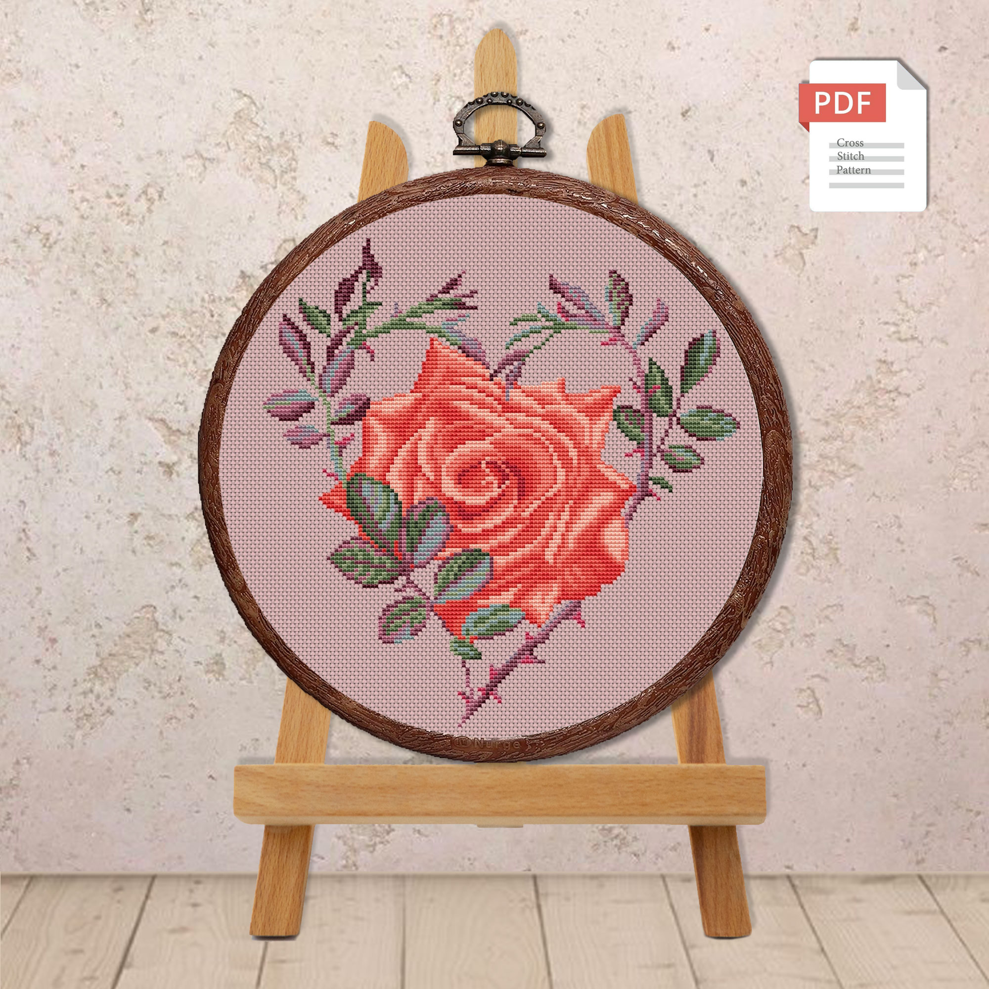 Rose Heart Cross Stitch Pattern #lov.032 - Image 2