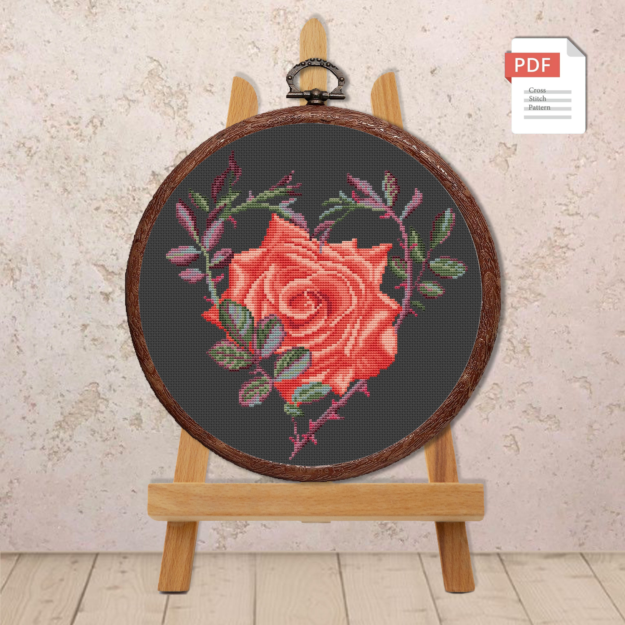 Rose Heart Cross Stitch Pattern #lov.032 - Image 4