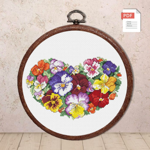 Heart of Pansies Cross Stitch Pattern #lov.034