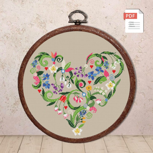 Flower Heart Cross Stitch Pattern #lov.038