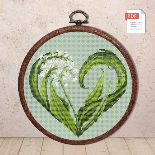 Lily of the Valley Heart Cross Stitch Pattern #lov.039