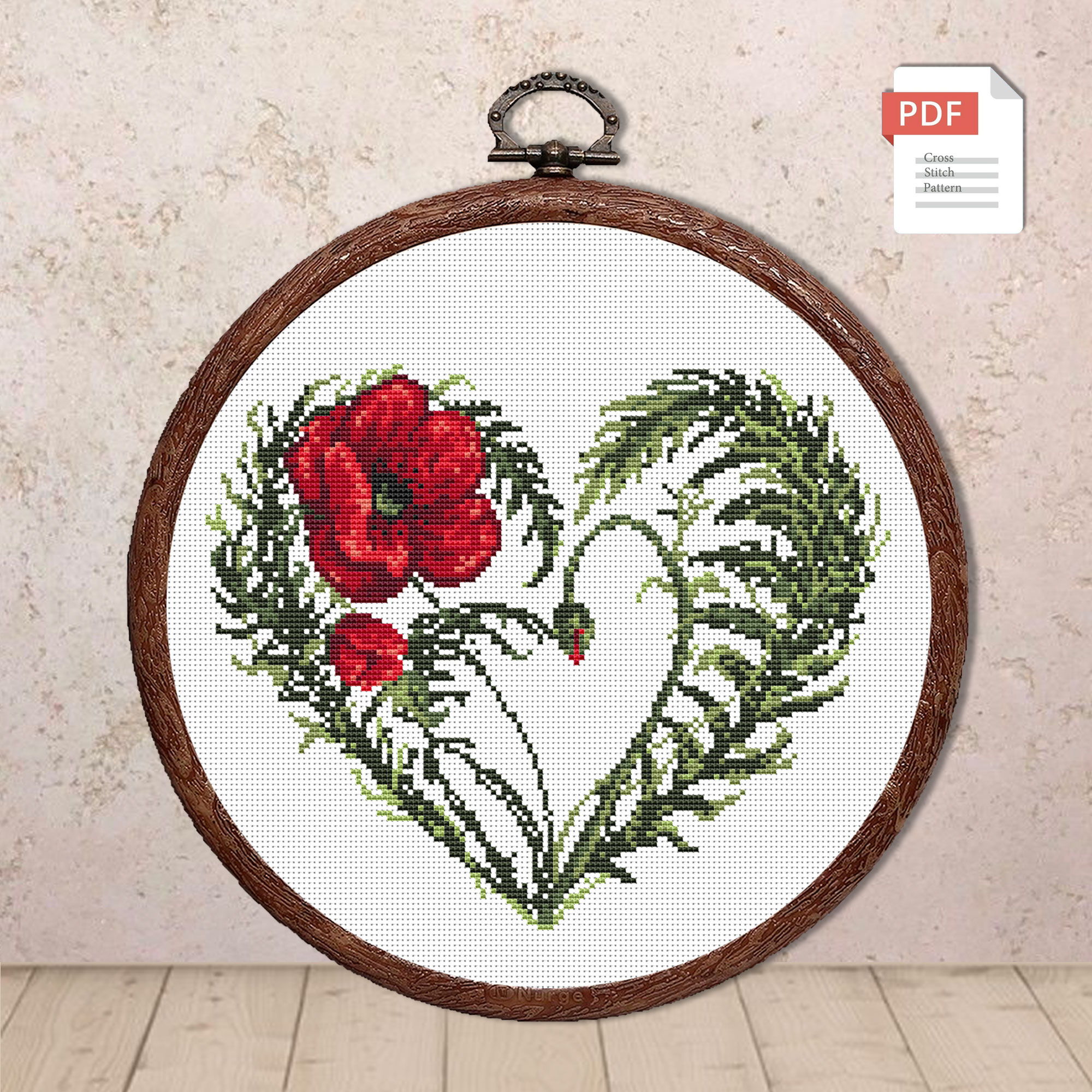Poppy Heart Cross Stitch Pattern #lov.040