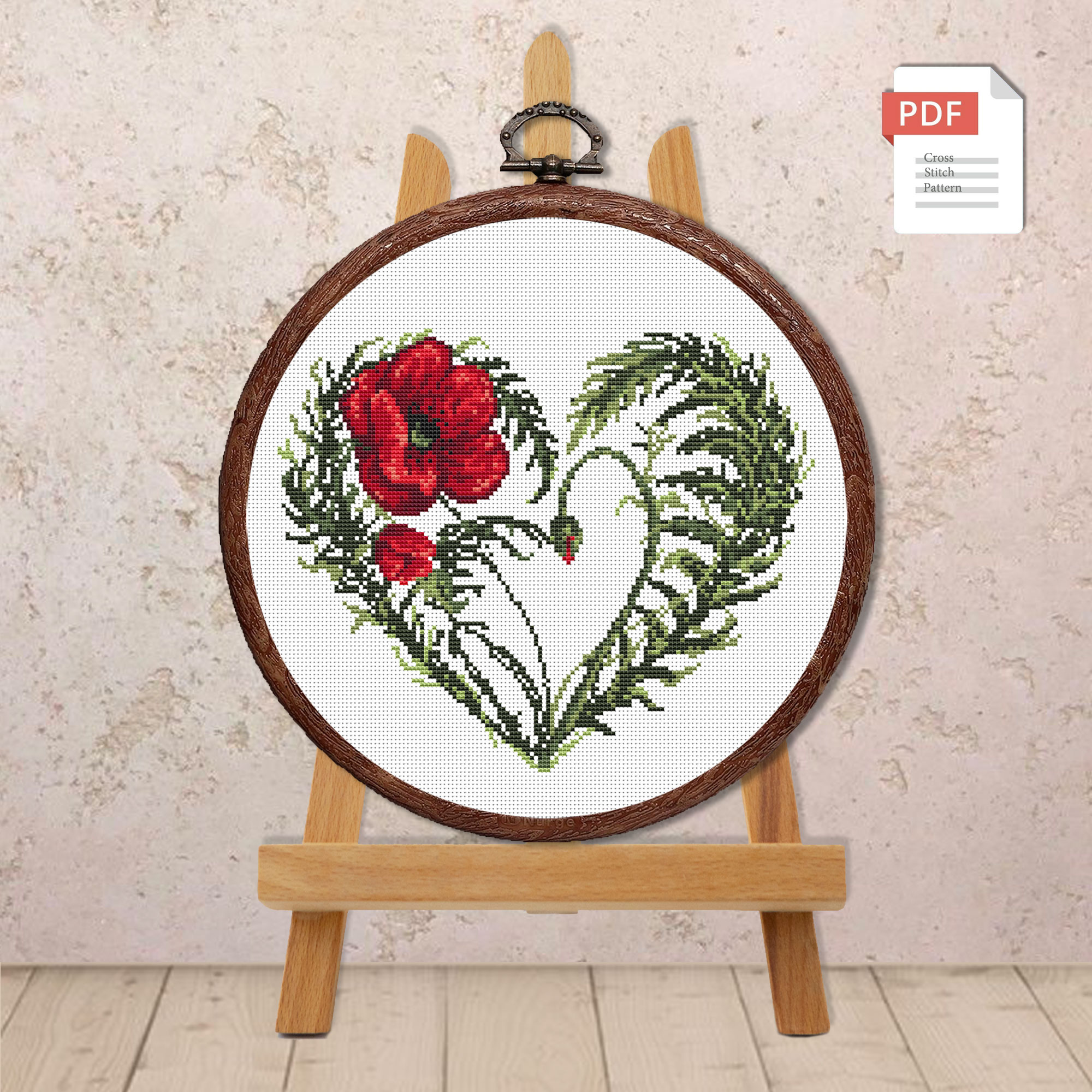 Poppy Heart Cross Stitch Pattern #lov.040 - Image 3