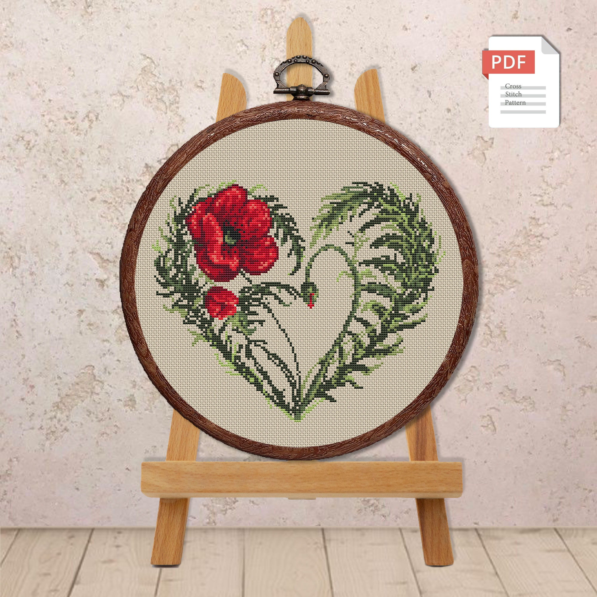 Poppy Heart Cross Stitch Pattern #lov.040 - Image 2