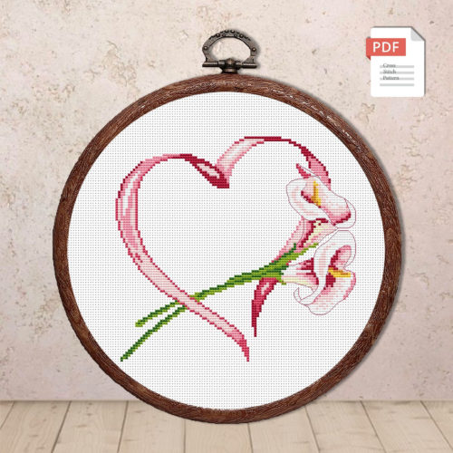 Heart Calla Lilies Cross Stitch Pattern #lov.043