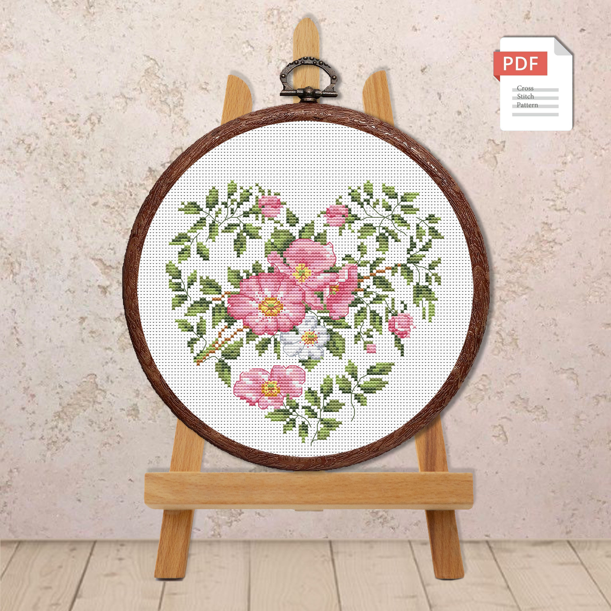 Pink Wild Roses Cross Stitch Pattern #lov.044 - Image 4