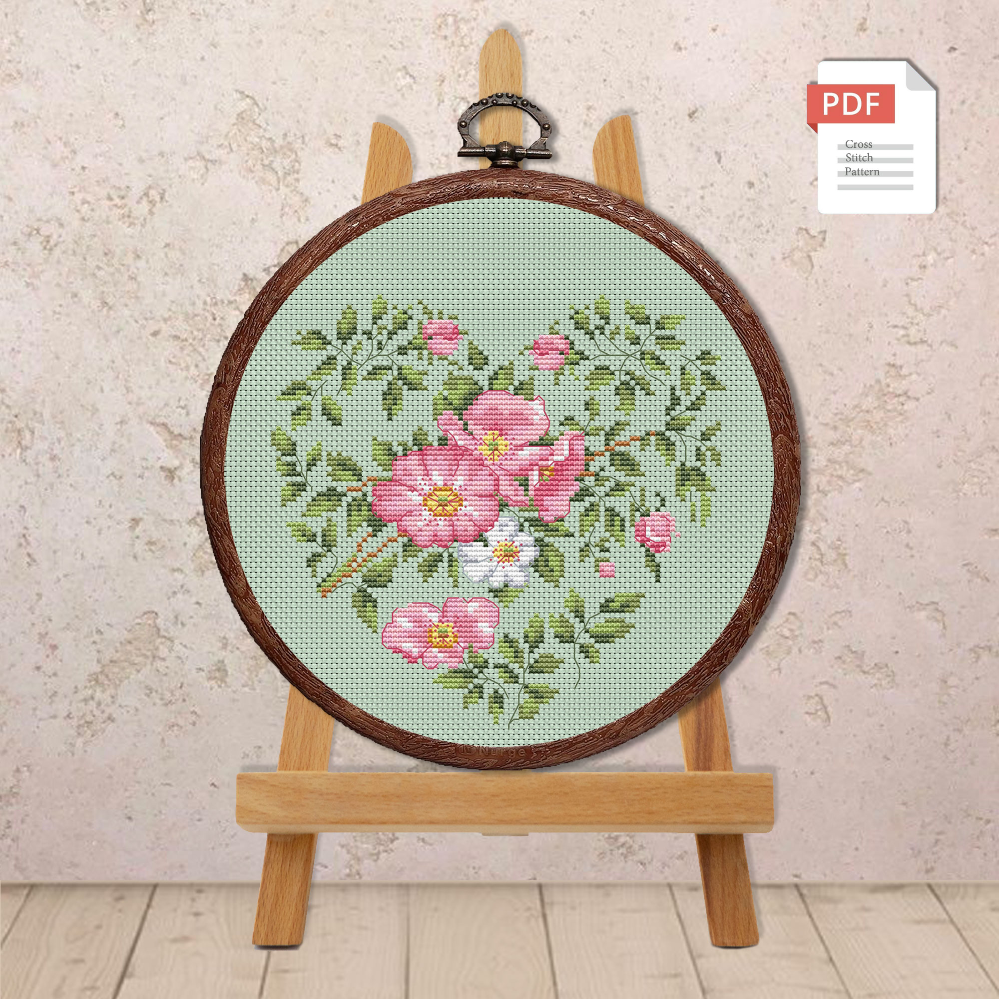 Pink Wild Roses Cross Stitch Pattern #lov.044 - Image 2