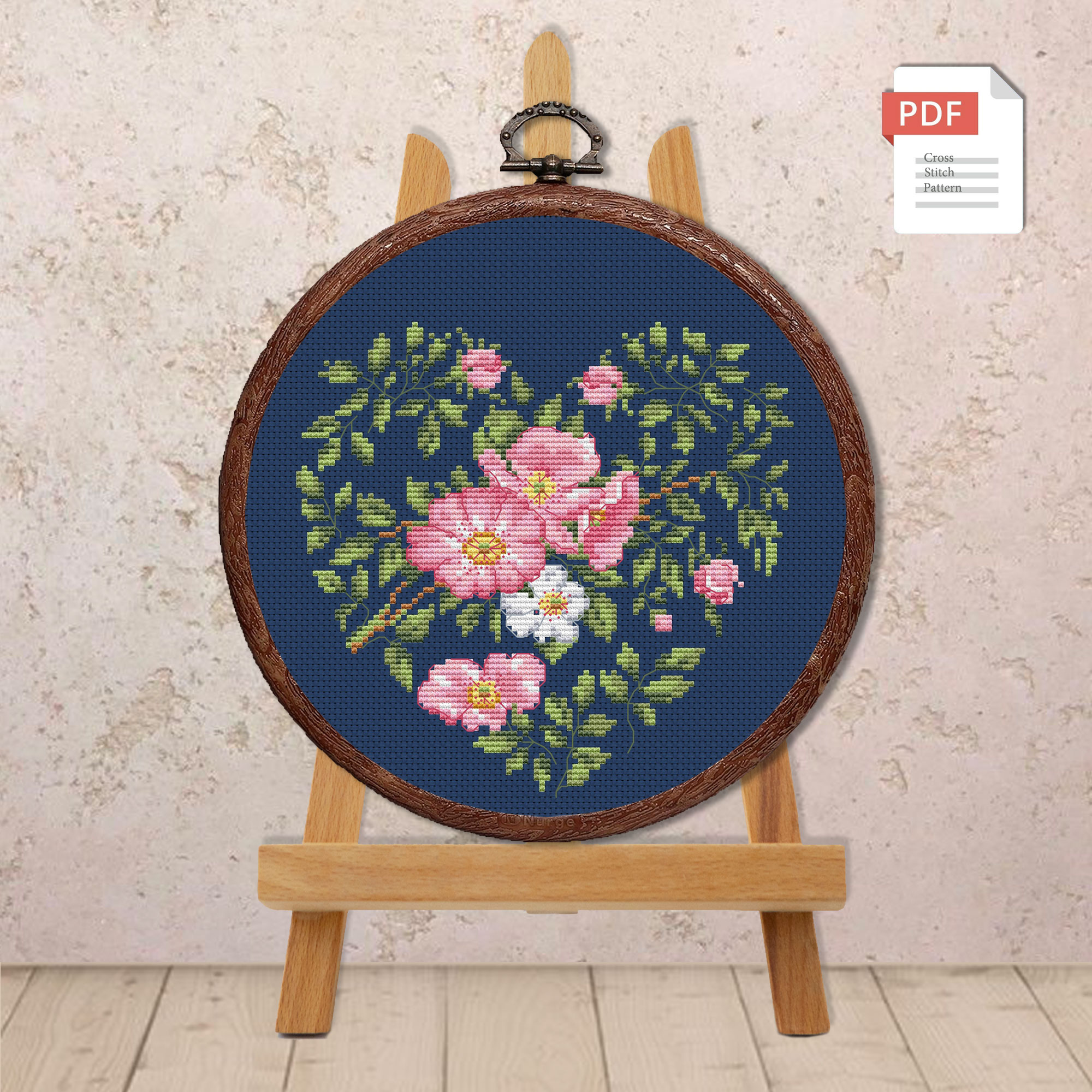 Pink Wild Roses Cross Stitch Pattern #lov.044 - Image 3