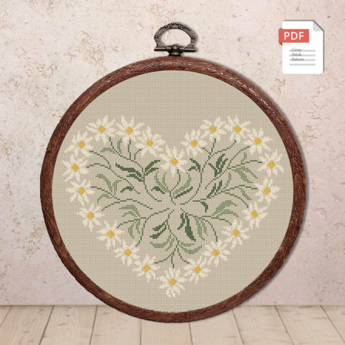Heart of Daisies Cross Stitch Pattern #lov.046
