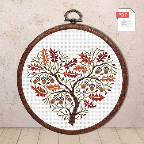 Autumn Tree Heart Cross Stitch Pattern #lov.048