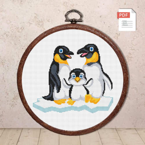 Penguin Family Cross Stitch Pattern #anm018