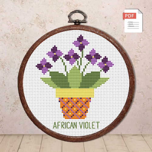 African Violet Cross Stitch Pattern #flw003