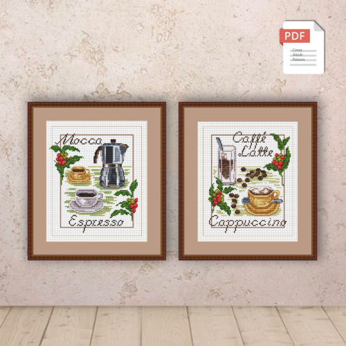 Set of 2 Coffee Cross Stitch Pattern #kt.005