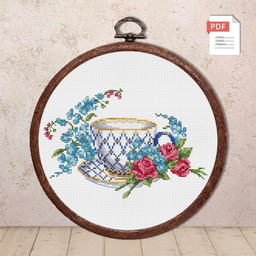 Tea Cup Cross Stitch Pattern #kt.007