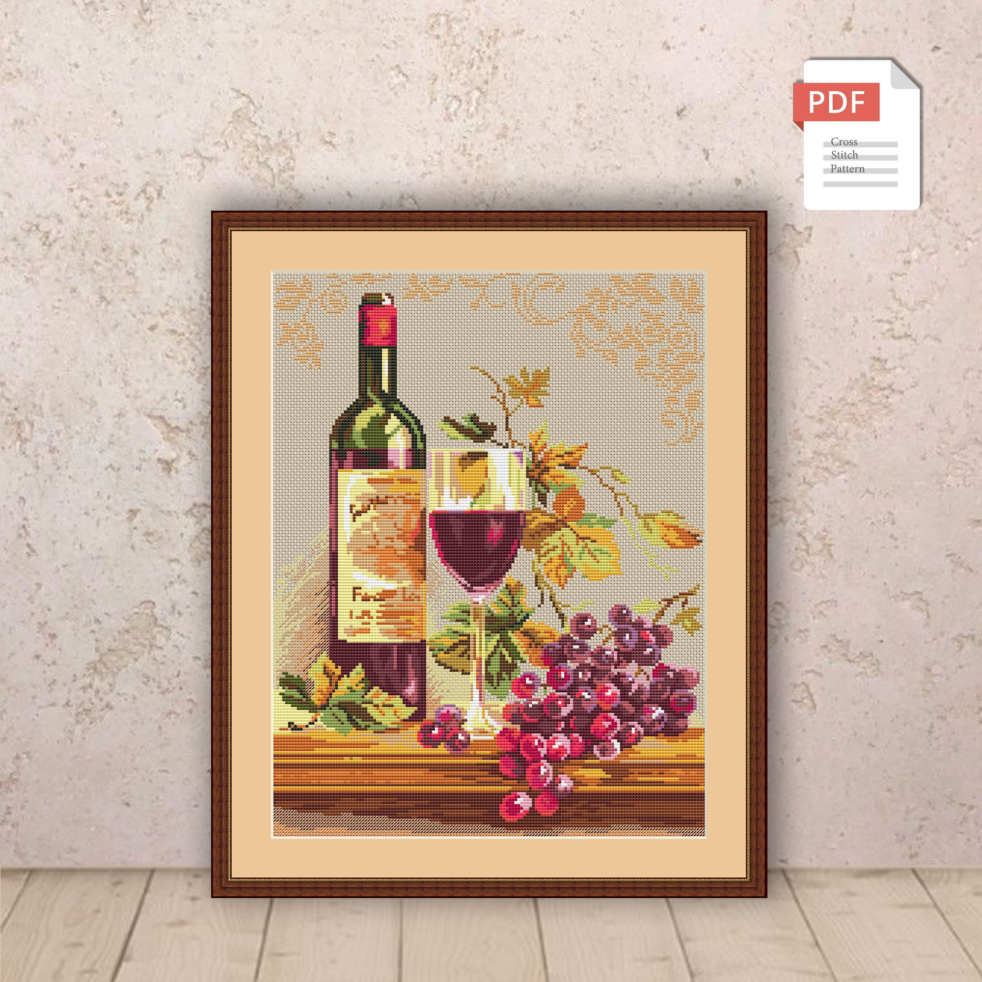 Red Wine Cross Stitch Pattern #kt.009 - Image 2