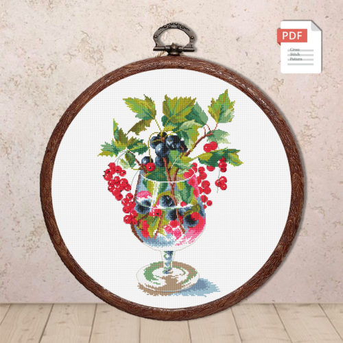 Berries In A Glass Cross Stitch Pattern #kt.020