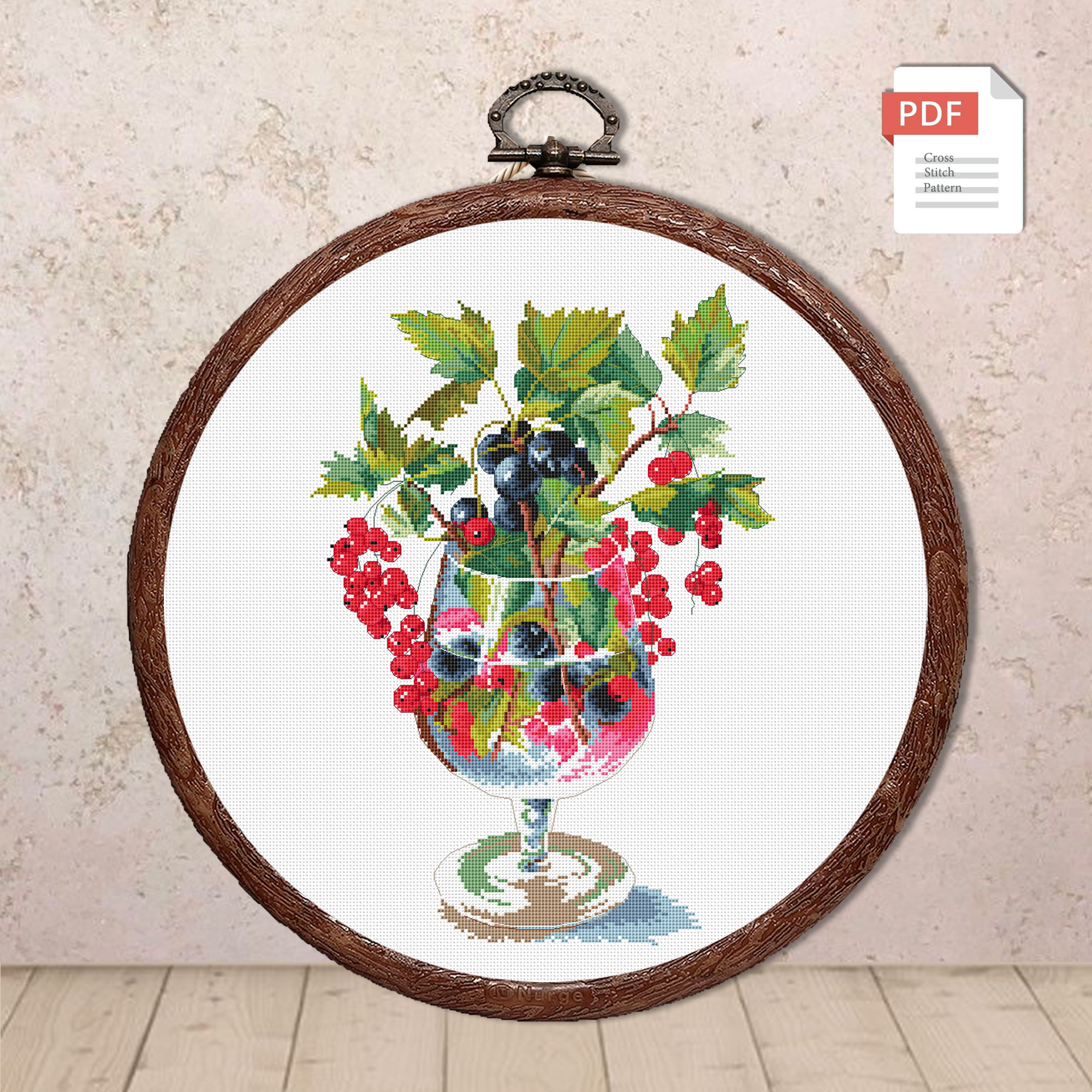 Berries In A Glass Cross Stitch Pattern #kt.020