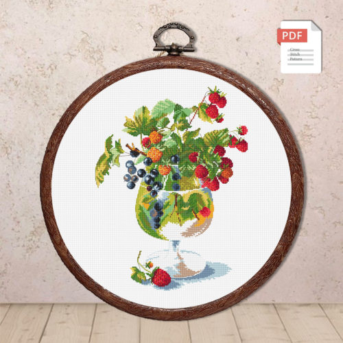 Berries In A Glass Cross Stitch Pattern #kt.021