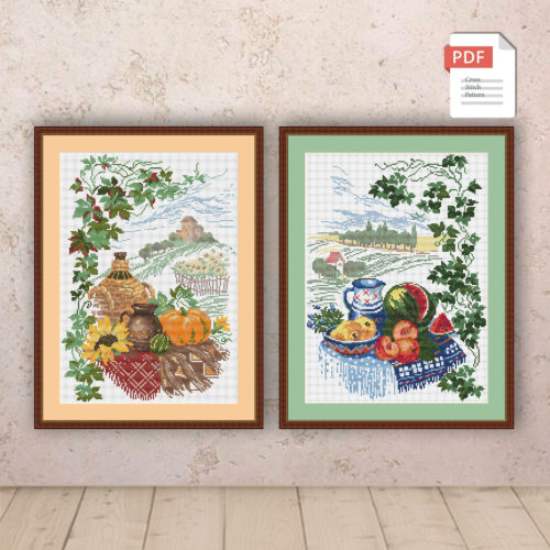 Set of 2 Harvest Cross Stitch Pattern #kt.026