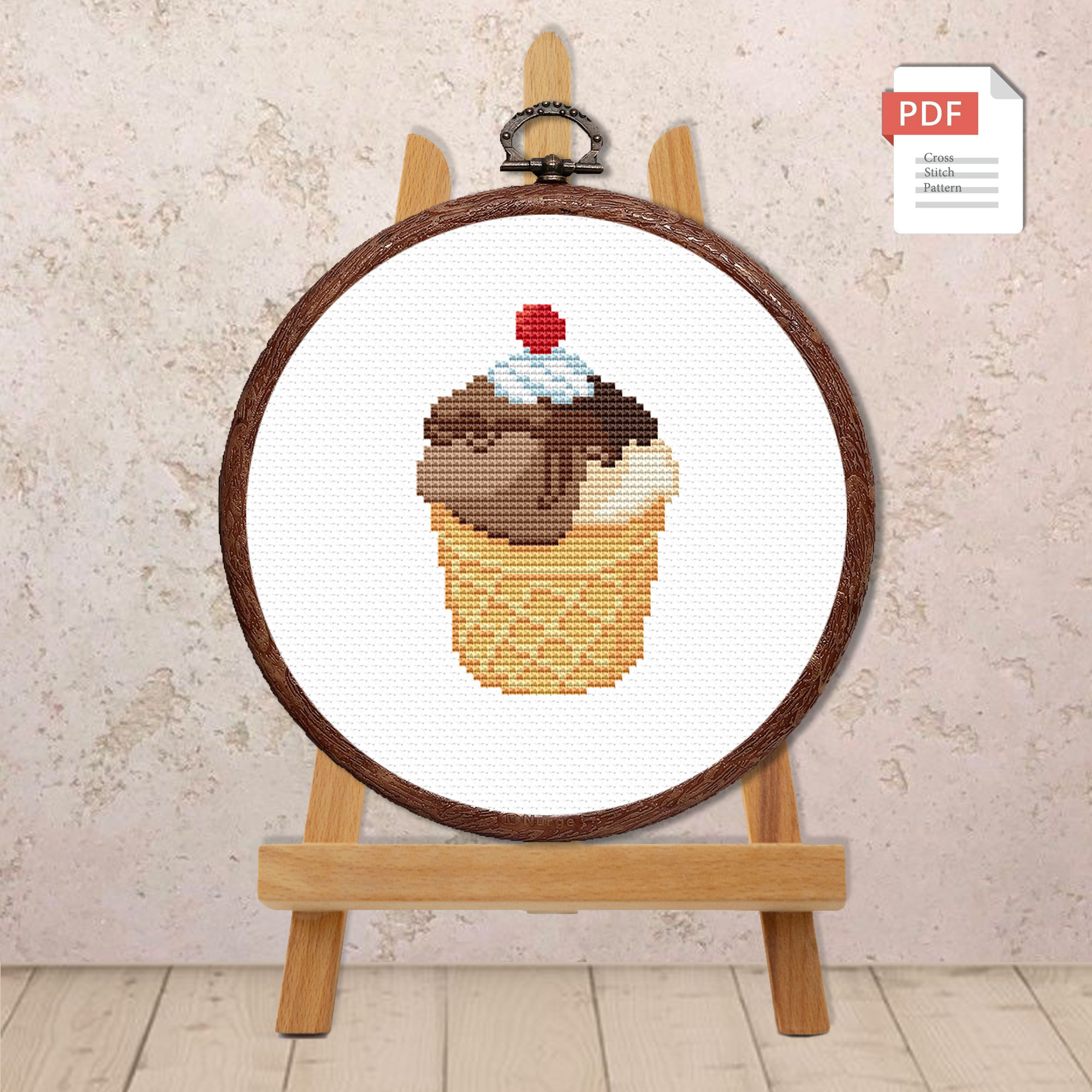 Ice Cream With Cherry Cross Stitch Pattern #kt020