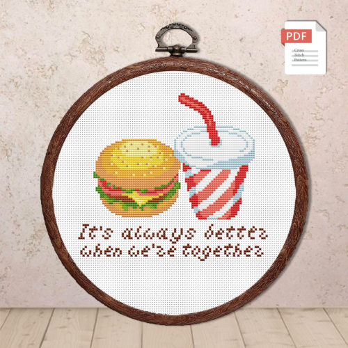 Hamburger and Cola Cross Stitch Pattern #kt028