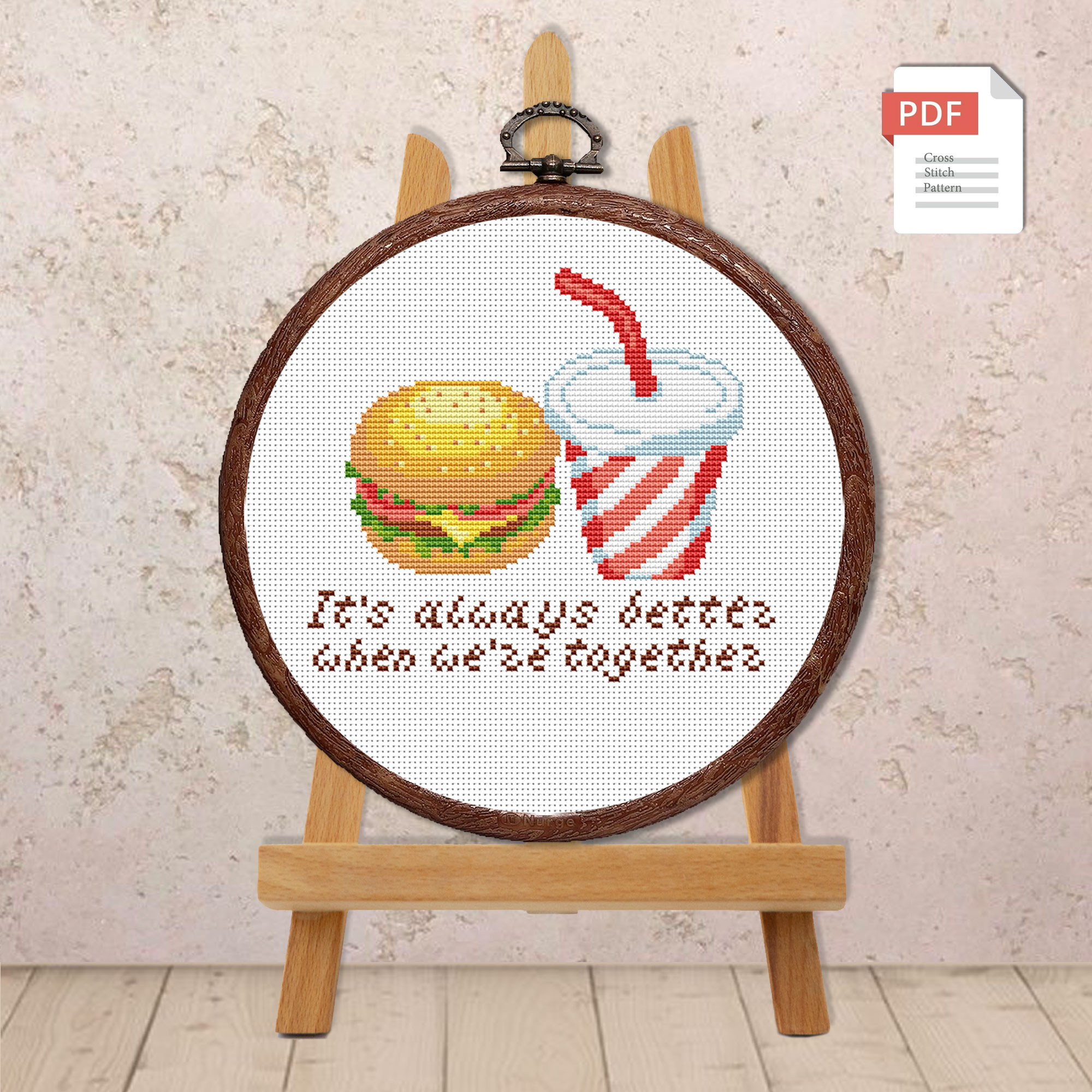 Hamburger and Cola Cross Stitch Pattern #kt028 - Image 2