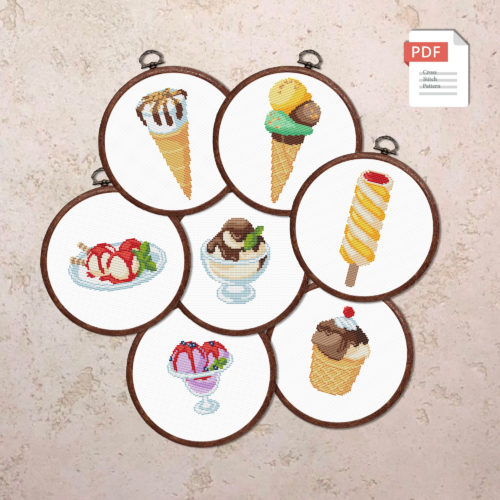 Set of 7 Ice Cream Cross Stitch Patterns #kt033